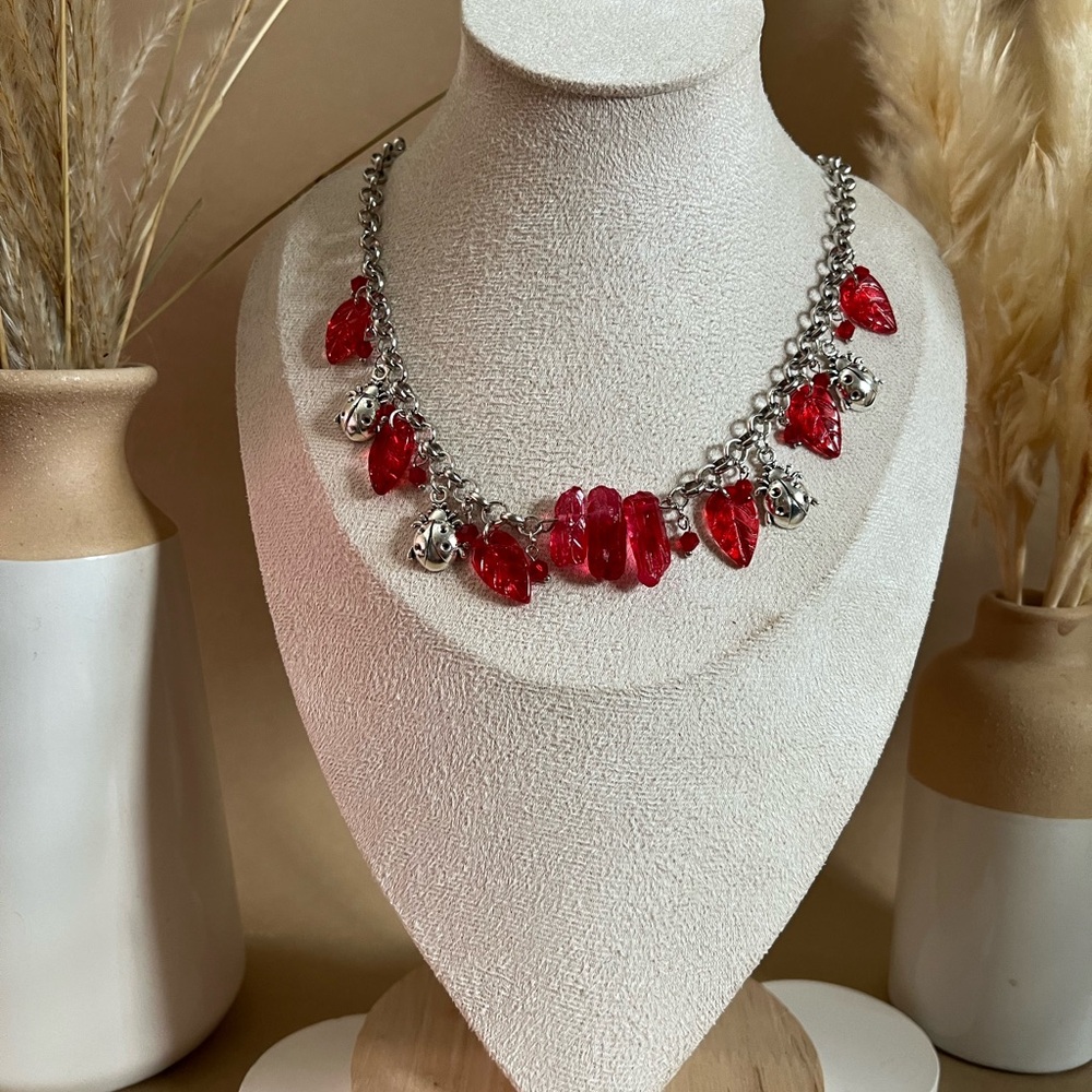 Fairycore Maximalist Ladybug Charm Statement Necklace - Classic Cottagecore